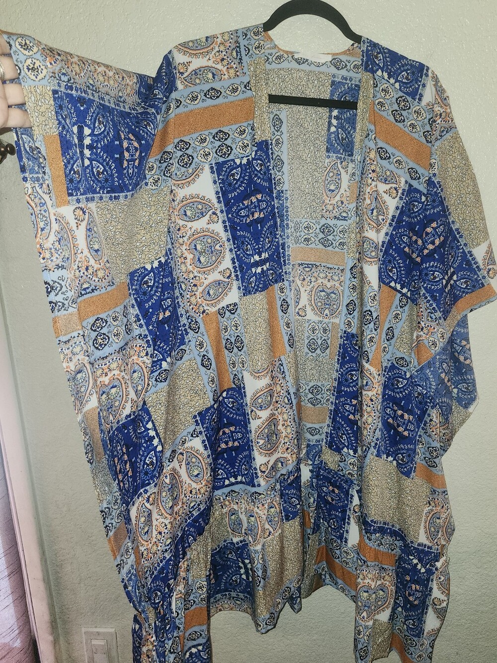 💙🧡💛NWOT Ces Femme "Patchwork Print Open Front Kimono" Sz Med-Oversized💛🧡💙 - Picture 4 of 11